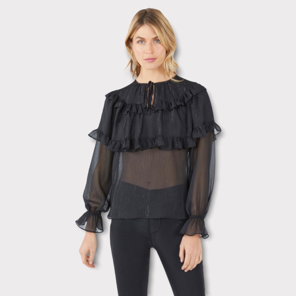 NWT BCBGMAXAZRIA Double Ruffle Tie Front Top